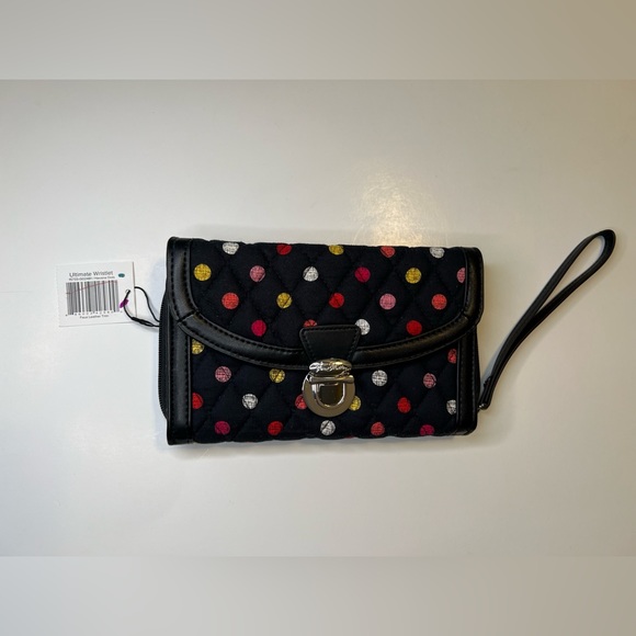 Vera Bradley Ultimate Wristlet Havana Dots Quilted Faux Leather Trim Clutch - Picture 10 of 11
